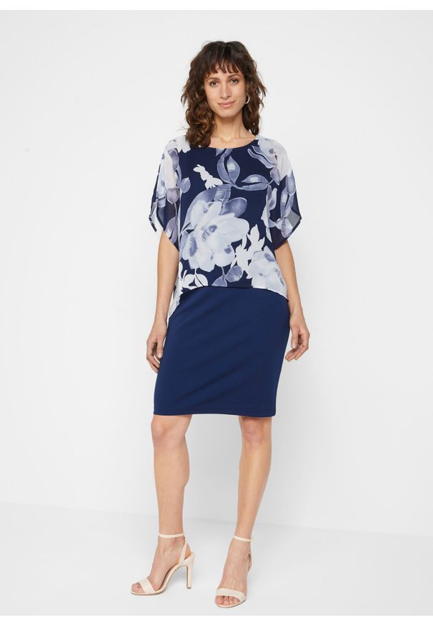 bonprix - Sukienka shirtowa z szyfonu. Kolor: niebieski. Materiał: szyfon