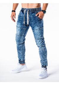 Ombre Clothing - Spodnie męskie jeansowe joggery P551 - jasnoniebieskie - M. Kolor: niebieski. Materiał: jeans. Wzór: nadruk, gładki #4