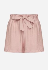 Born2be - Różowe Wiskozowe Szorty w Stylu Paper Bag z Paskiem Saramora. Okazja: na co dzień, na spacer. Kolor: różowy. Materiał: wiskoza. Sezon: lato. Styl: elegancki, casual #5