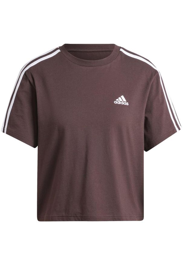 Adidas - Koszulka damska adidas Essentials 3-Stripes Single Jersey Crop Top. Kolor: biały, wielokolorowy, brązowy. Materiał: jersey. Długość: krótkie