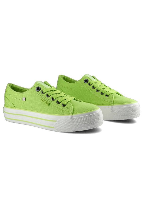 Big-Star - Zielone Trampki Big Star Buty Damskie Półbuty. Okazja: na co dzień. Zapięcie: sznurówki. Kolor: zielony. Materiał: tkanina, materiał, guma, dresówka. Szerokość cholewki: normalna. Sezon: lato. Obcas: na platformie. Styl: casual, klasyczny