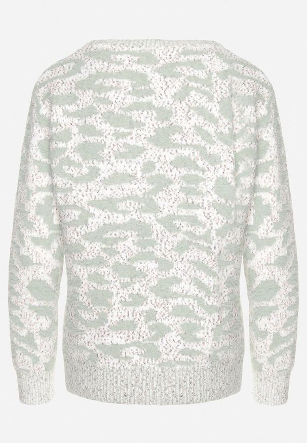 Born2be - Miętowy Sweter z Wełną o Klasycznym Kroju Zdobiony Wzorem w Cętki Zinarisa. Kolor: miętowy. Materiał: wełna. Wzór: aplikacja. Sezon: zima. Styl: klasyczny