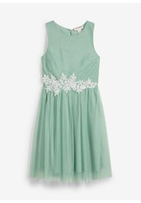 bonprix - Sukienka midi z koronkową wstawką. Kolor: zielony. Materiał: koronka. Długość rękawa: bez rękawów. Długość: midi #1