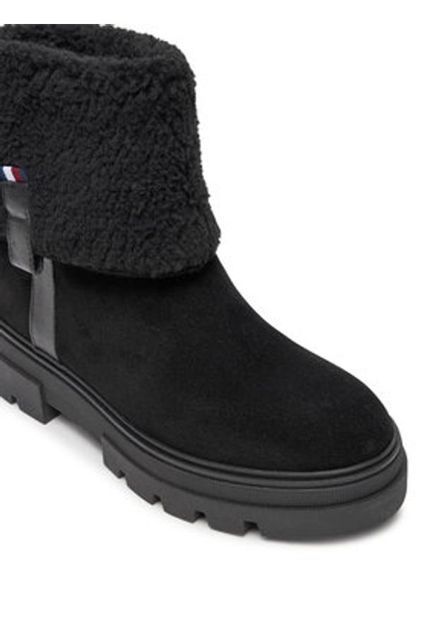TOMMY HILFIGER - Tommy Hilfiger Botki Faux Fur Suede Roll-Down Boot FW0FW08158 Czarny. Kolor: czarny. Materiał: skóra, zamsz