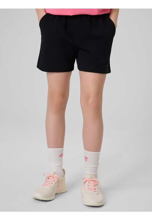 4f - 4F Spodenki dresowe dziewczęce - czarne 146 (10-11 lat). Kolor: czarny. Materiał: dresówka. Sezon: lato