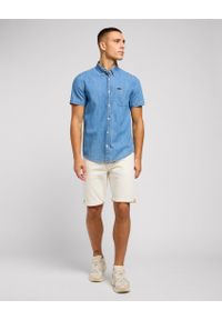 Lee - LEE BUTTON DOWN SS MĘSKA KOSZULA SHASTA BLUE 112349963. Typ kołnierza: button down