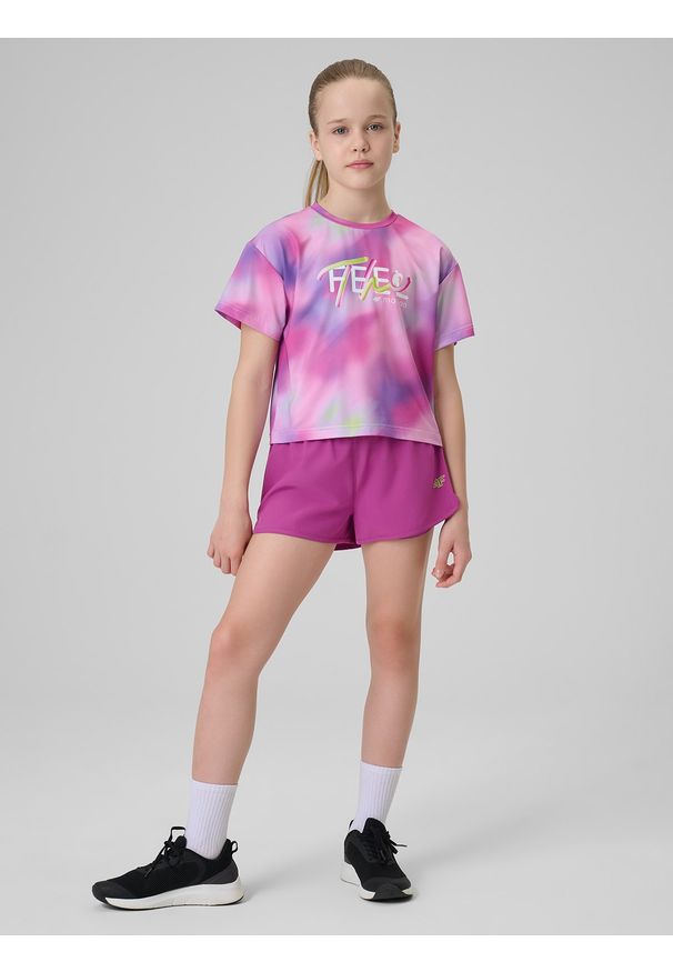 4f - 4F Koszulka sportowa szybkoschnąca dziewczęca - multikolor 134/140 (8-10 lat). Kolor: wielokolorowy. Materiał: materiał. Sezon: lato. Styl: sportowy