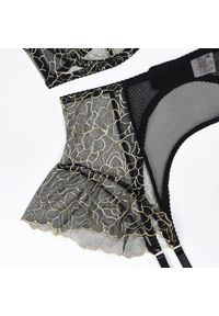 Intica - Komplet bielizny z falbanami z eleganckimi detalami Brocha. Kolor: czarny. Materiał: tkanina #9