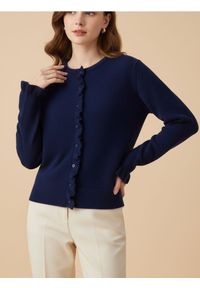 Sinsay - Kardigan z falbaną przy zapięciu - granatowy. Kolor: niebieski