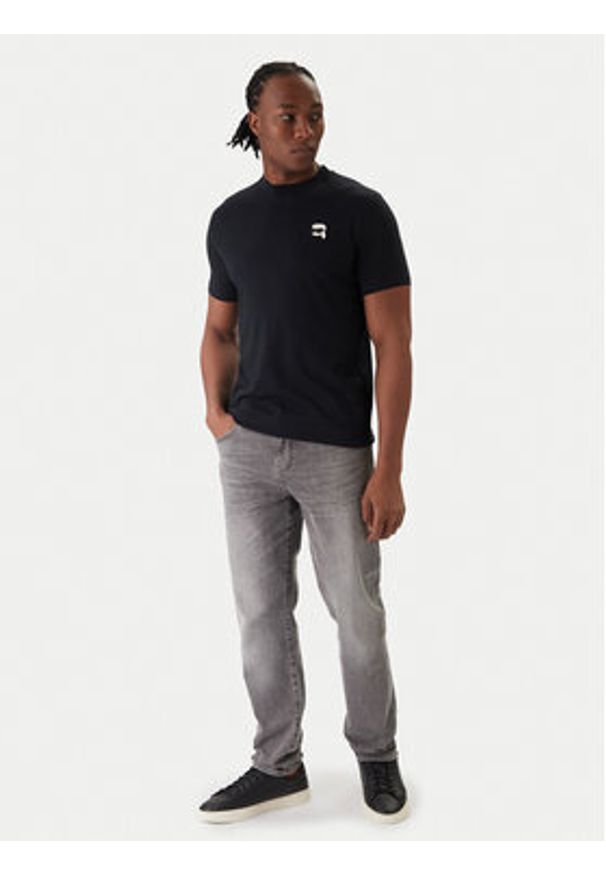 Karl Lagerfeld - KARL LAGERFELD T-Shirt 755710 561224 Granatowy Regular Fit. Typ kołnierza: dekolt w karo. Kolor: niebieski. Materiał: bawełna