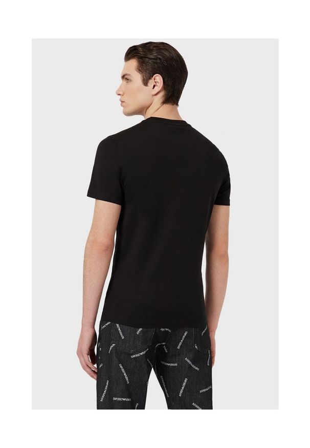 Emporio Armani - EMPORIO ARMANI T-shirt męski, czarny wyszywane logo. Kolor: czarny. Materiał: bawełna, prążkowany. Długość rękawa: krótki rękaw. Długość: krótkie