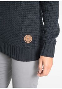 bonprix - Sweter z golfem z troczkami. Typ kołnierza: golf. Kolor: czarny. Materiał: skóra. Wzór: aplikacja #3