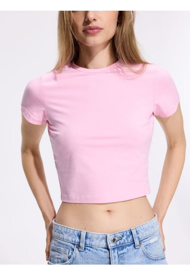 Reserved - Bawełniany t-shirt - różowy. Kolor: różowy. Materiał: bawełna. Długość: krótkie