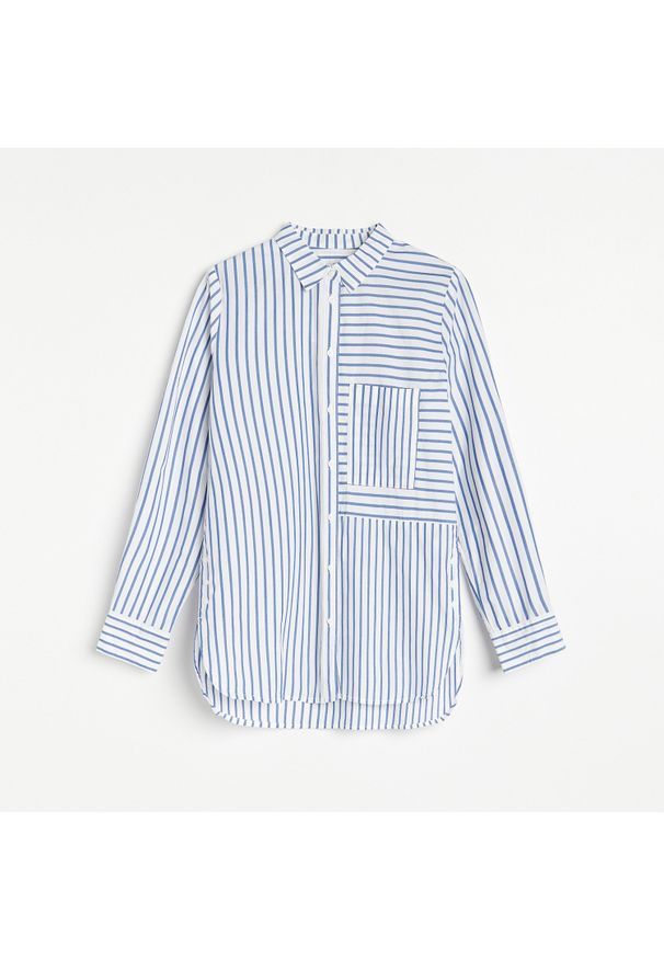 Reserved - Koszula z bawełny organicznej - Granatowy. Kolor: niebieski. Materiał: bawełna