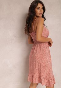 Renee - Różowa Sukienka Abellu. Kolor: różowy. Materiał: bawełna. Długość rękawa: na ramiączkach. Wzór: gładki. Typ sukienki: kopertowe. Długość: mini #5