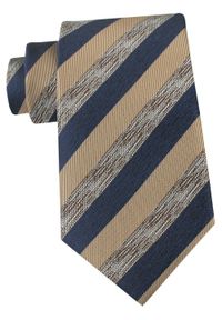 Krawat Męski - Angelo di Monti - Pasy, Granat z Beżem. Kolor: niebieski, brązowy, beżowy, wielokolorowy. Materiał: tkanina. Styl: elegancki, wizytowy #1