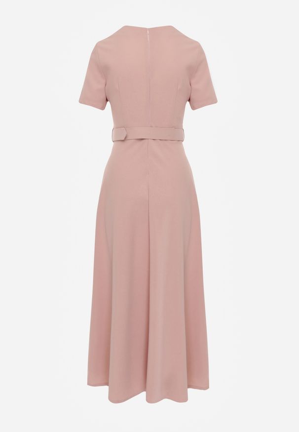 Renee - Różowa Sukienka o Rozkloszowanym Kroju z Ozdobnym Paskiem Desiliena. Okazja: na co dzień. Kolor: różowy. Materiał: denim. Typ sukienki: rozkloszowane. Styl: elegancki, casual, klasyczny