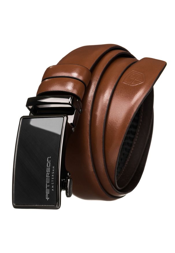Pasek męski Peterson PTN A003 BROWN brązowy. Kolor: brązowy. Materiał: jeans, skóra