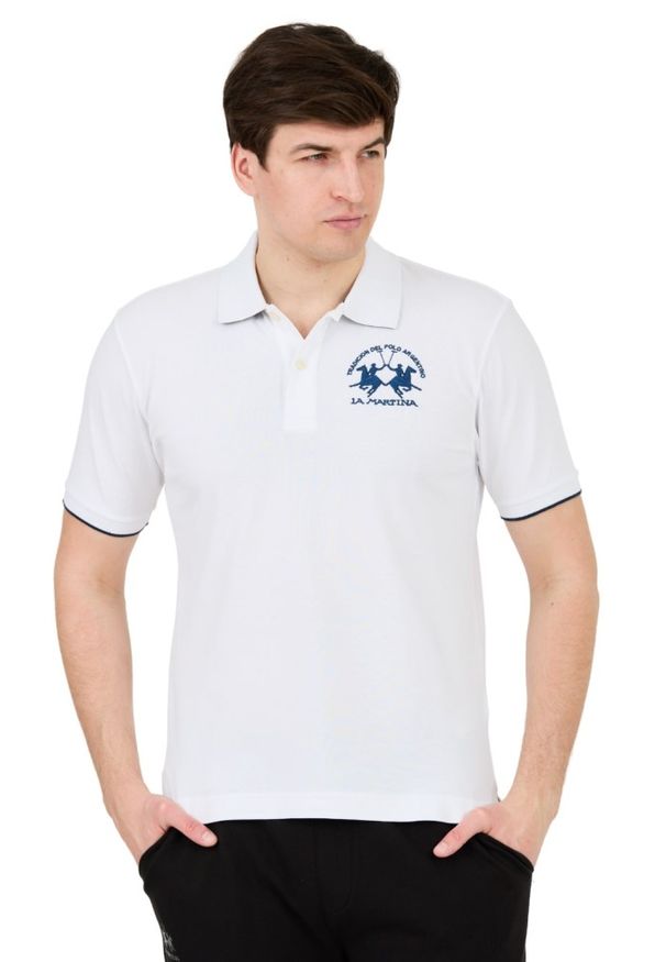 La Martina - LA MARTINA Białe polo z dużym logo. Typ kołnierza: polo. Kolor: biały