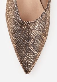 Renee - Szampańskie Sandały Vices Typu Slingback z Wkładką ze Skóry Naturalnej Rallora. Okazja: na spacer, na co dzień. Zapięcie: sprzączka. Kolor: złoty. Materiał: skóra. Wzór: nadruk. Obcas: na obcasie. Styl: casual, elegancki. Wysokość obcasa: średni #7