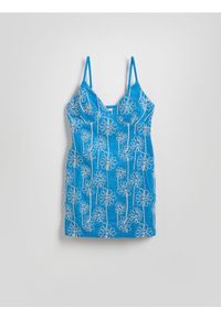 Reserved - Sukienka mini z haftem - niebieski. Kolor: niebieski. Materiał: wiskoza, tkanina. Wzór: haft. Długość: mini #1