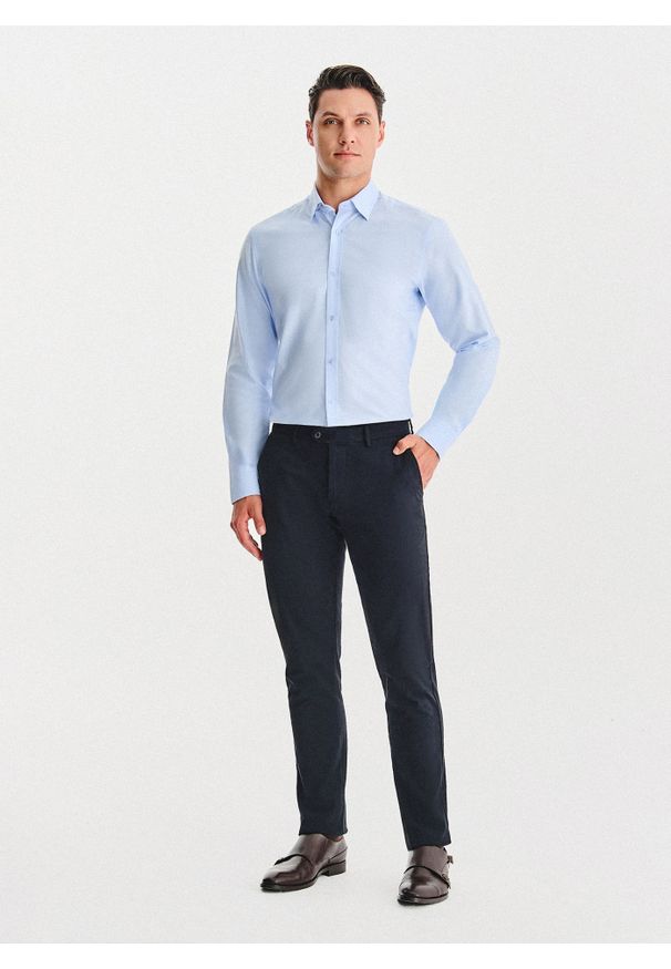 Pako Lorente - PAKO LORENTE - Niebieska bawełniana koszula. Kolor: czarny, niebieski. Materiał: bawełna. Długość rękawa: długi rękaw. Długość: długie. Wzór: gładki