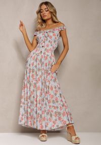 Renee - Jasnoniebieska Kwiecista Sukienka Rozkloszowana z Bawełny na Ramiączkach Kalassia. Kolor: niebieski. Materiał: bawełna. Długość rękawa: na ramiączkach. Sezon: lato #4