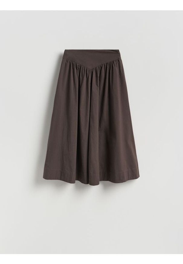 Reserved - Bawełniana spódnica midi - brązowy. Kolor: brązowy. Materiał: bawełna