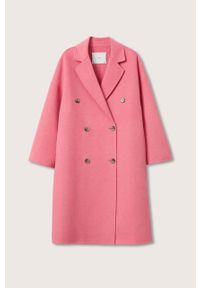 mango - Mango płaszcz wełniany Picarol kolor różowy przejściowy dwurzędowy. Kolor: różowy. Materiał: wełna