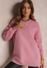 Renee - Ciemnoróżowa Bluza Oversize z Polarem Hosarran. Kolor: różowy. Materiał: polar. Długość rękawa: długi rękaw. Długość: długie. Wzór: jednolity, gładki. Styl: klasyczny, sportowy #4