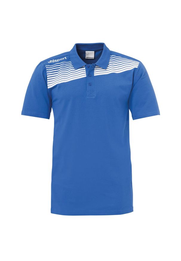 UHLSPORT - Dziecięca koszulka polo Uhlsport Liga 2.0. Typ kołnierza: polo. Kolor: niebieski, biały, wielokolorowy. Materiał: bawełna. Sport: piłka nożna