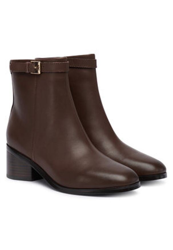 TOMMY HILFIGER - Tommy Hilfiger Botki Th Buckle Riding Mid Heel Bootie FW0FW08859 Brązowy. Kolor: brązowy. Materiał: skóra