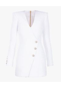 Balmain - BALMAIN - Sukienka tweedowa. Kolor: biały. Materiał: materiał. Długość rękawa: długi rękaw. Wzór: aplikacja. Długość: mini #6