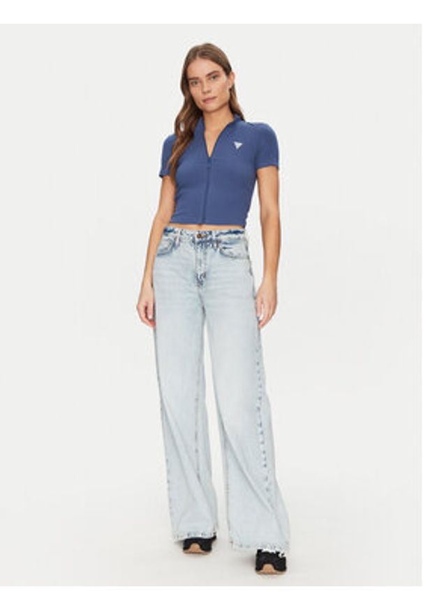 Guess Bluzka V5GP25 KCRS2 Niebieski Slim Fit. Kolor: niebieski. Materiał: wiskoza
