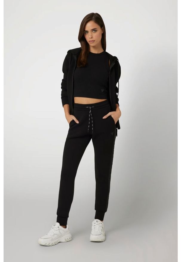 Guess - GUESS Czarne damskie dresowe spodnie Allie Scuba, Rozmiar S. Kolor: czarny. Materiał: dresówka
