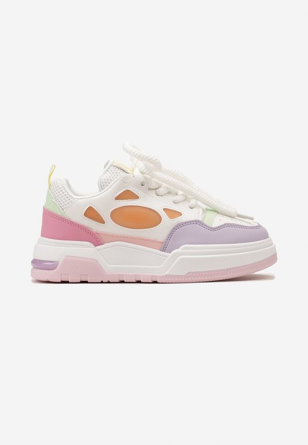 Born2be - Biało-Fioletowe Sneakersy na Grubej Podeszwie z Ozdobnym Sznurowaniem Aqulli. Kolor: biały. Materiał: jeans. Obcas: na platformie