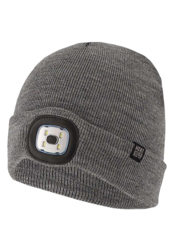HEAT KEEPER - Czapka termiczna + latarka LED męska Jeden rozmiar - 4 sztuki. Kolor: szary. Materiał: poliakryl. Sezon: zima. Styl: sportowy