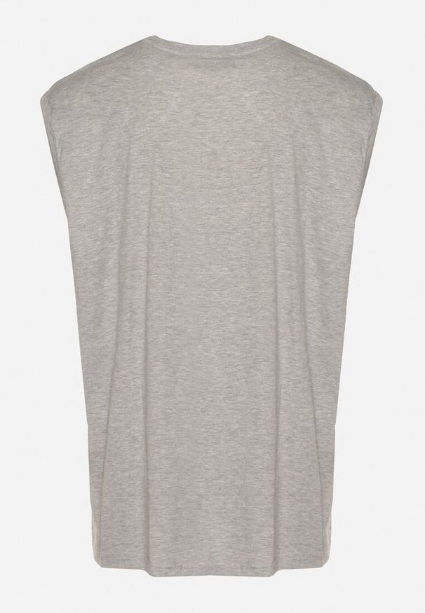 Born2be - Szara Bawełniany Tank Top z Ozdobnym Nadrukiem Poleldi. Okazja: na co dzień. Kolor: szary. Materiał: bawełna. Wzór: nadruk. Styl: klasyczny, casual, elegancki