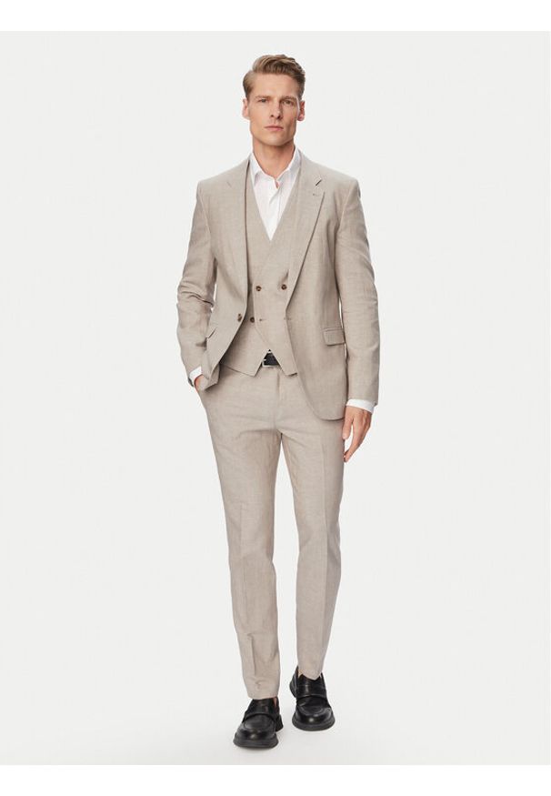 Hugo - HUGO Garnitur Arti/Hesten242V1X 50559671 Beżowy Extra Slim Fit. Kolor: beżowy. Materiał: bawełna, len