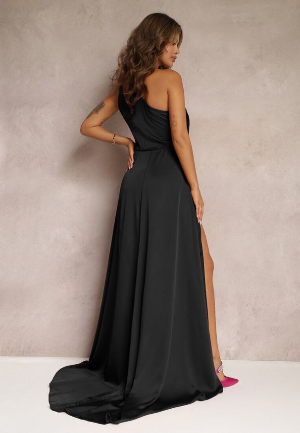 Renee - Czarna Elegancka Sukienka na Jedno Ramię o Asymetrycznym Fasonie Leylane. Kolor: czarny. Typ sukienki: asymetryczne. Styl: elegancki. Długość: maxi