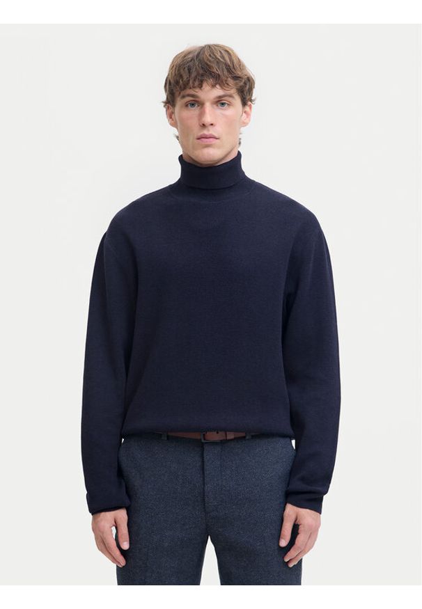 Jack & Jones Golf Milano 12285093 Granatowy Relaxed Fit. Typ kołnierza: golf. Kolor: niebieski. Materiał: bawełna