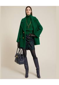 Luisa Spagnoli - LUISA SPAGNOLI - Zielony dwurzędowy płaszcz z wełny Salentina. Kolor: zielony. Materiał: wełna #4