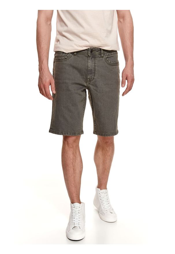 TOP SECRET - Jeansowe szorty męskie. Kolor: zielony. Materiał: jeans. Długość: do kolan. Sezon: lato. Styl: wakacyjny
