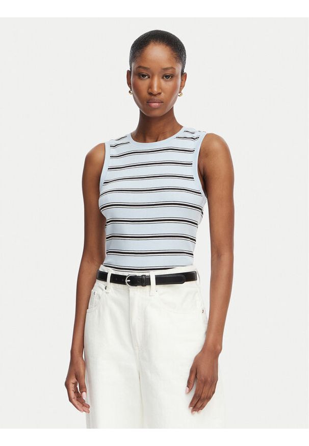 TOMMY HILFIGER - Tommy Hilfiger T-Shirt Multistripe WW0WW50025 Niebieski Slim Fit. Kolor: niebieski. Materiał: bawełna
