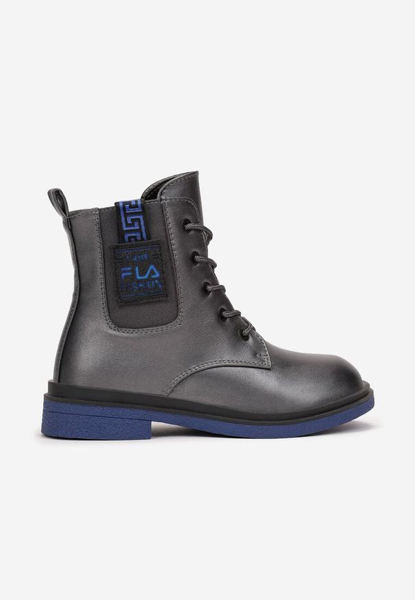 Born2be - Szare Botki Metaliczne Sznurowane Hamidah. Okazja: na uczelnię, na co dzień. Kolor: szary. Materiał: jeans. Szerokość cholewki: normalna. Wzór: aplikacja. Styl: klasyczny, casual, elegancki