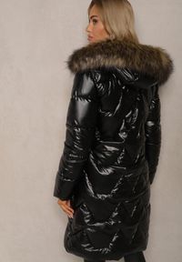 Renee - Czarno-Brązowa Pikowana Kurtka o Długim Kroju z Kapturem i Odpinanym Futrem Mocno Ocieplana Lillanea. Okazja: na co dzień, na spacer. Typ kołnierza: kaptur. Kolor: czarny. Materiał: futro. Długość: długie. Sezon: zima, jesień. Styl: casual, elegancki #5