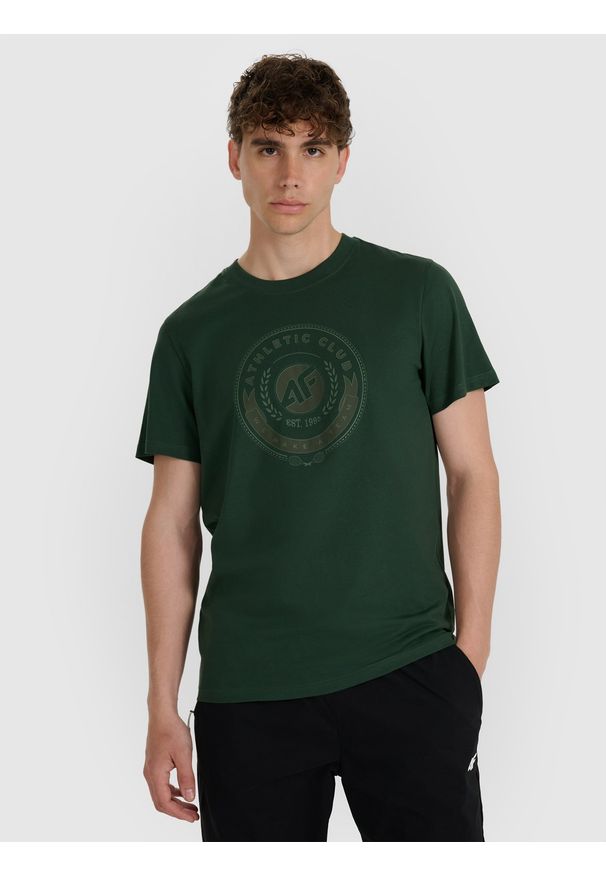 4f - 4F T-shirt regular z nadrukiem męski - zielony L. Okazja: na co dzień. Kolor: zielony. Materiał: materiał, bawełna. Wzór: nadruk. Styl: casual