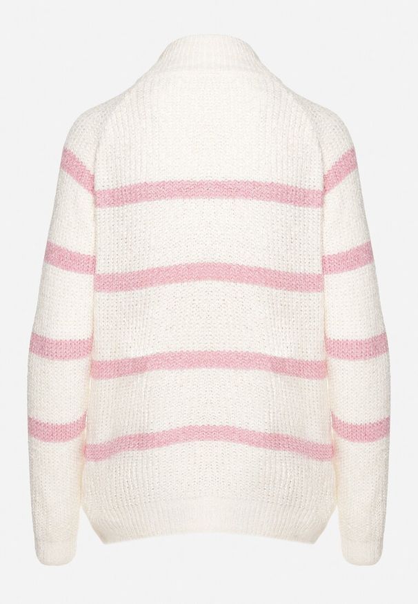 Born2be - Beżowo-Różowy Sweter z Wiskozą w Paski Dintia. Okazja: na co dzień. Kolor: różowy. Materiał: wiskoza. Długość rękawa: długi rękaw. Długość: długie. Wzór: paski. Styl: elegancki, klasyczny, casual