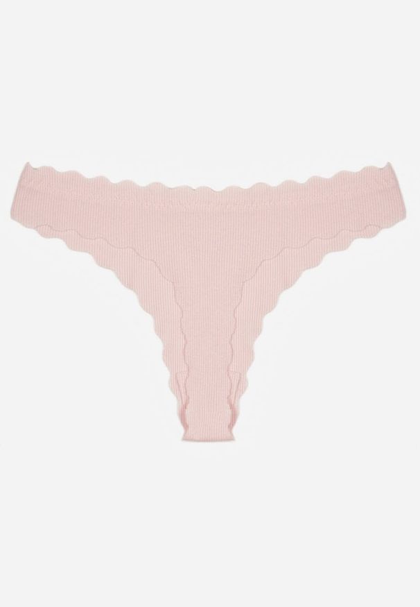 Born2be - Jasnoróżowe Bawełniane Majtki Stringi z Prążkowanej Tkaniny Eziane. Kolor: różowy. Materiał: prążkowany, bawełna, tkanina