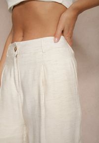Renee - Beżowe Spodnie o Szerokim Kroju z Wiskozy High Waist Lisamara. Okazja: na co dzień, na imprezę. Stan: podwyższony. Kolor: beżowy. Materiał: wiskoza. Styl: klasyczny, casual, elegancki #3